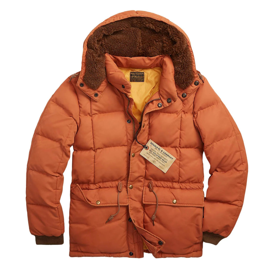 RRL by Ralph Lauren Quilted Hooded Jacket Burnt Orange Menswear Yards Store