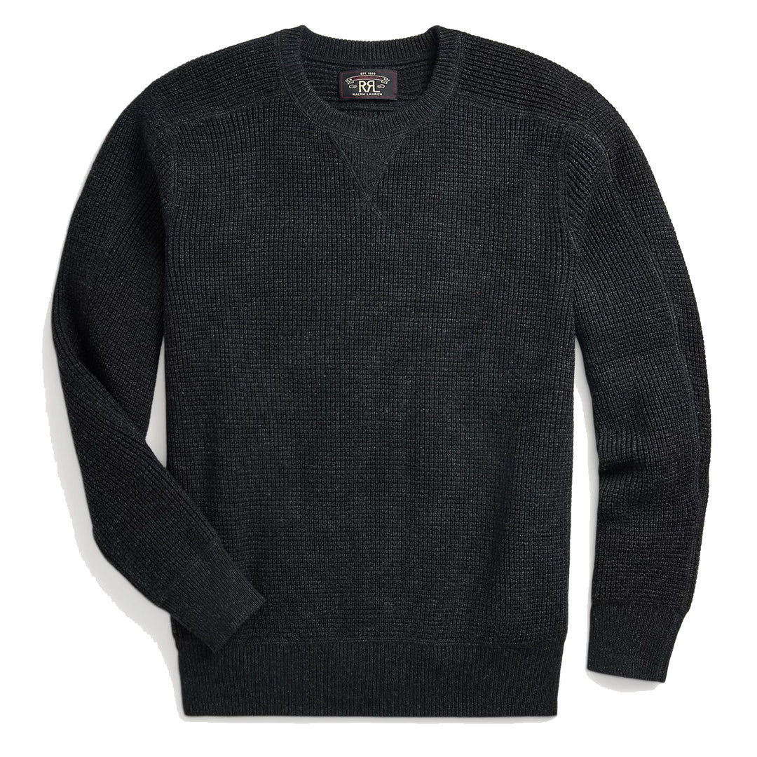 RRL by Ralph Lauren Waffle Knit Cotton Wool Jumper Black Heather Yards Store