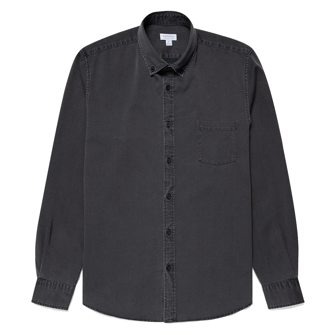 Sunspel Button Down Denim Shirt Black Rinse Denim | Yards Store