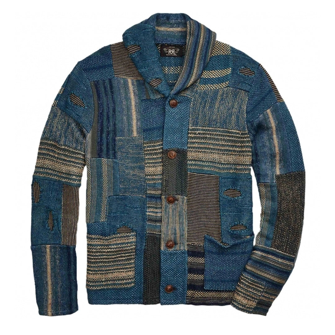 RRL by Ralph Lauren Patchwork Cardigan Indigo Multi Menswear Yards Yards Store